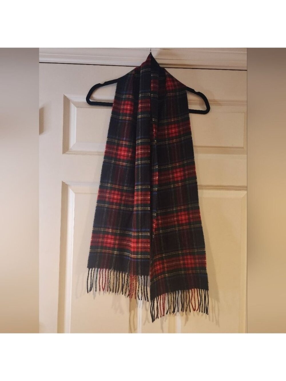 Red and green plaid flannel tassel scarf